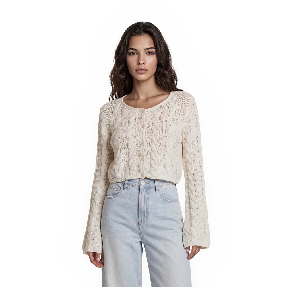 Free People Cream Cable Crochet Knit Cardigan Sweater Women's Size XS Cropped